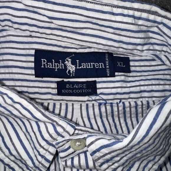 Ralph‎ Lauren Blaire XL Shirt Blue White Stripe Cotton Button Down Long Sleeve - Picture 3 of 7